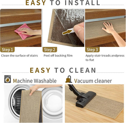 SMILOOL Stair Treads Non Slip for Wooden Steps Indoor 4 Pack 8" X 30" Carpet Stairs Runner for Wood Stairs, Stair Tread Rugs with Reusable Adhesive for Dogs Kids and Elders, Machine Washable, Brown