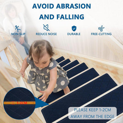 KOOTETA Stair Treads for Wooden Steps Indoor, 15 Pack 8" X 30" Non Slip Carpet Stair Treads with Reusable Adhesive for Kids Elders and Dogs, Surface Polyester TPR Backing Stair Runner Rugs, Dark Grey
