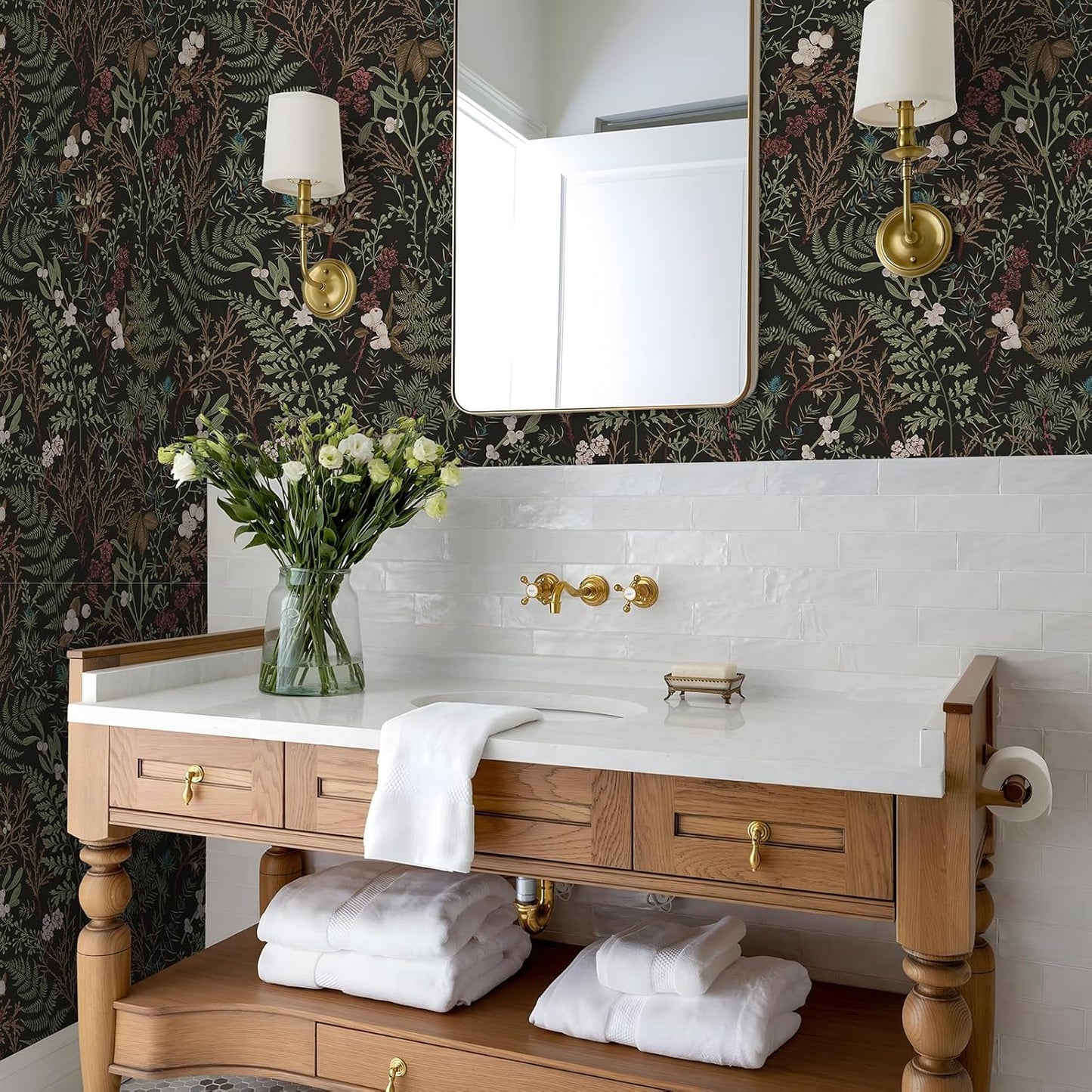 Removable Peel and Stick Wallpaper Boho 17.5 x 118 in Floral for Bedroom Bathroom Easy Peel Off Stick on Wallpaper Contact Paper Renter Friendly Wall Paper