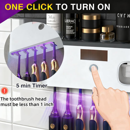 Toothbrush Holders for Bathrooms, Toothbrush Holder Wall Mounted with Toothpaste Dispenser, Rechargeable Cordless Wall Mounted Tooth Brushing Holder