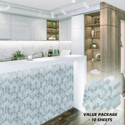 Tilingview 10 Pcs Vinyl Leaf Peel and Stick Tile for Kitchen Backsplash, Premium Self-Adhesive Tiles Plastic Wall Stickers Art Mosaics (Blue Gray)