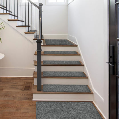PURE ERA Carpet Stair Treads Tape Free Non Slip Indoor Stair Carpet Stair Protectors Pet-Friendly Non-Slip Skid Resistant Washable Reusable 8" x 30"(2 Pieces,Black)