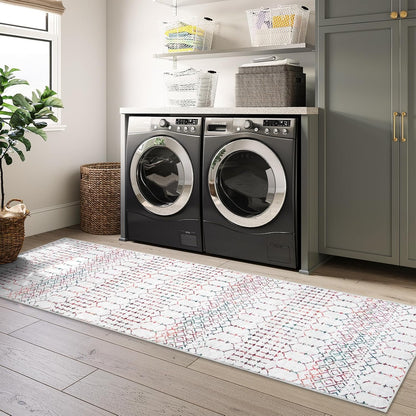 Lahome Moroccan Entry Rug 2x3, Non-Slip Washable Front Indoor Door Mat Rubber Backing Low-Profile Door Rugs, Small Geometric Print Distressed for Entryway Bathroom Kitchen, Black Hana