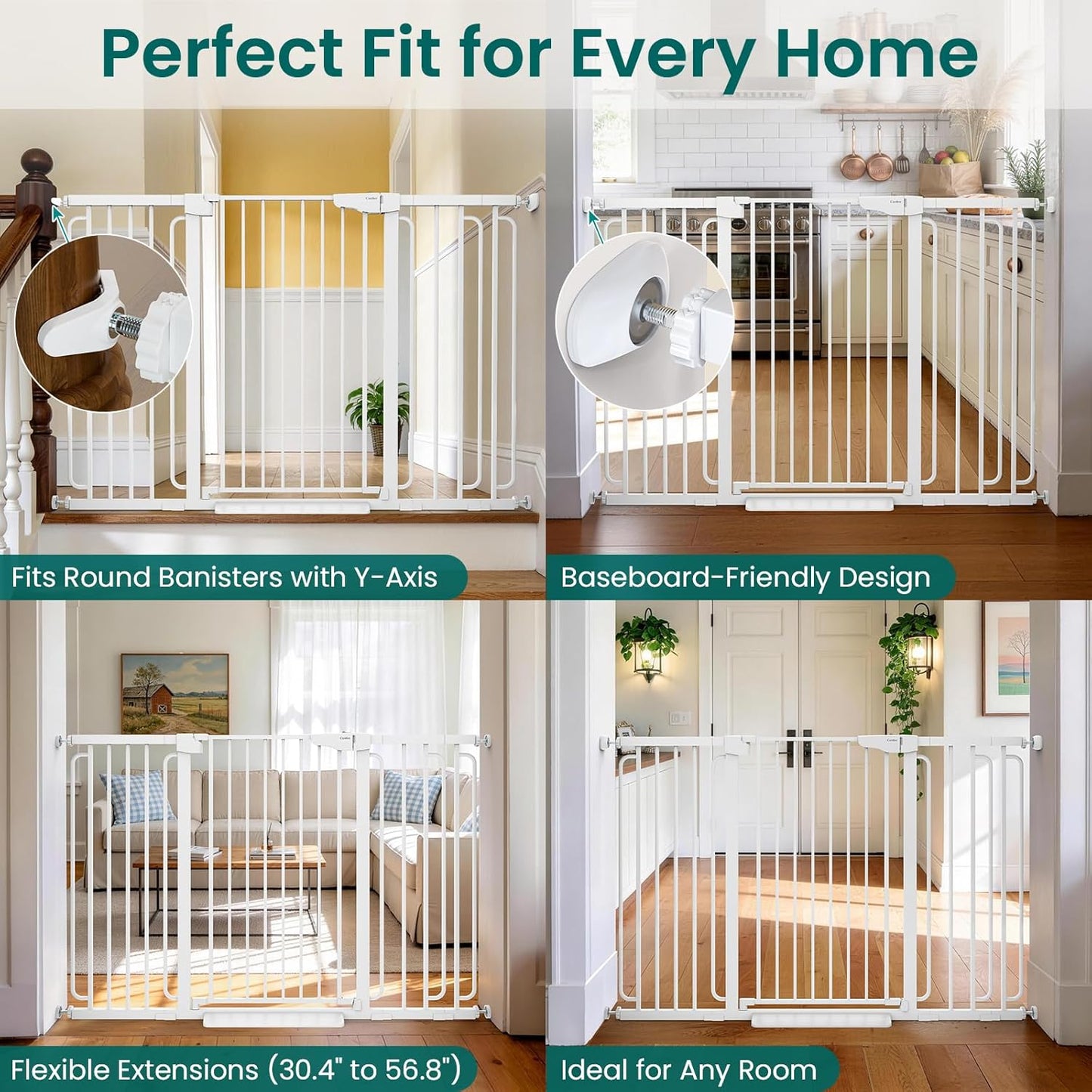 Cumbor 30-46" Baby Gate for Stairs, Mom's Choice Awards Winner-Auto Close Dog Gate for The House, Gifts for Mom, Easy Install Pressure Mounted Pet Gates for Doorways, Black