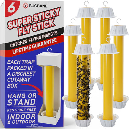 Fly Stick Sticky Fly Traps for Indoors Outdoor 4pk. Non-Toxic Super Sticky Hanging Flies Catcher Paper Tape Strips for Home. Catches All Bugs and gnats. Indoor Outdoor House Flying Insect Trap.