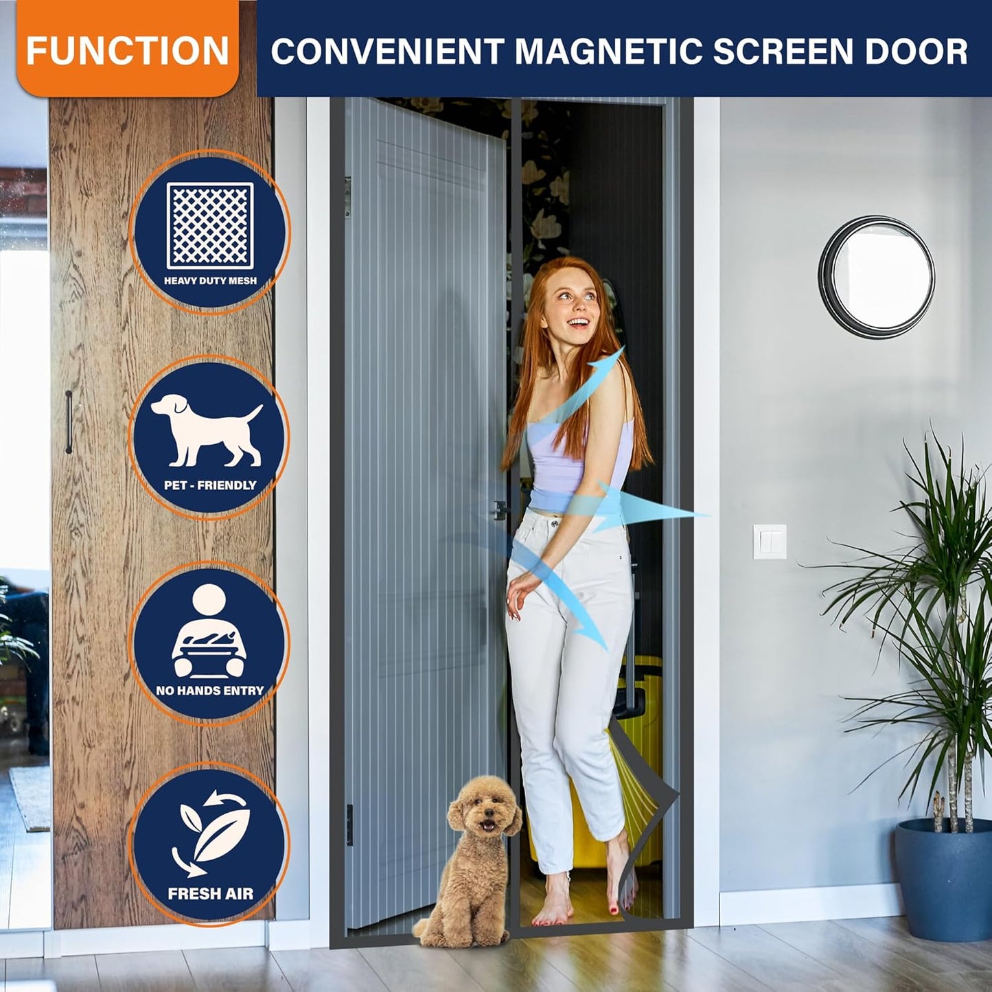 Mesh Screen with Magnetic Closure-Keeps Bugs Out Let Breeze in, Heavy Duty - Pet and Kid Friendly, Works with Front, Sliding Doors (38 x 82 Inch)