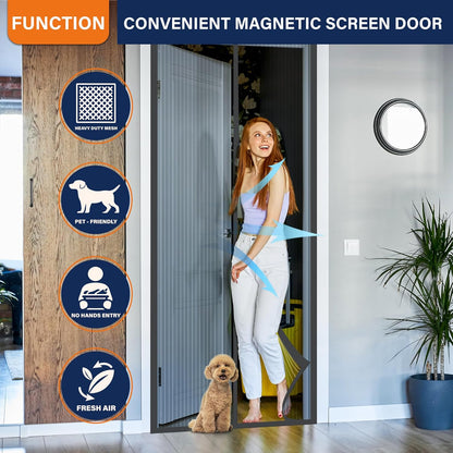 Mesh Screen with Magnetic Closure-Keeps Bugs Out Let Breeze in, Heavy Duty - Pet and Kid Friendly, Works with Front, Sliding Doors (38 x 82 Inch)