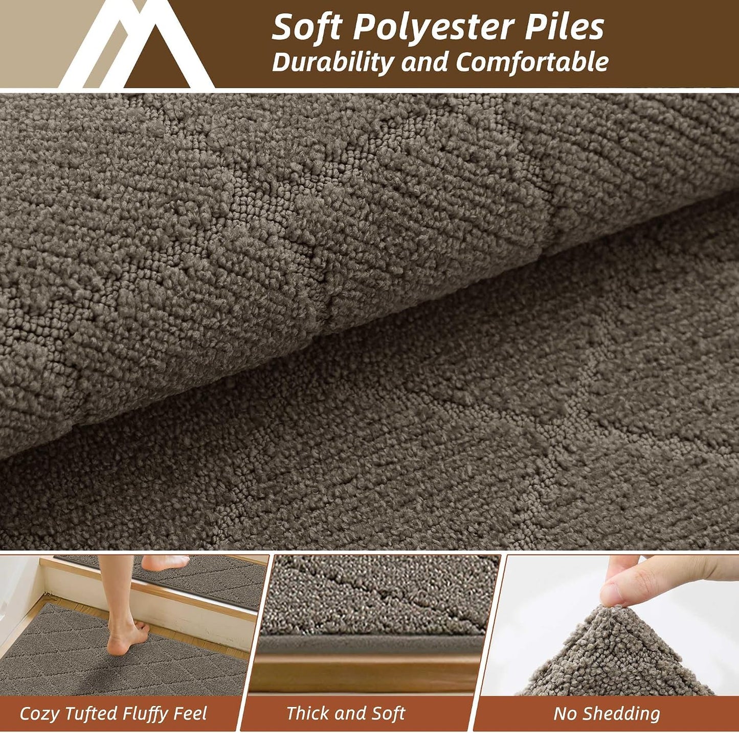 COSY HOMEER Edging Stair Treads Non-Slip Carpet Mat 28inX9in Indoor Stair Runners for Wooden Steps, Edging Stair Rugs for Kids and Dogs, 100% Polyester TPE Backing(4pc, Beige)