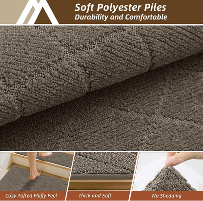 COSY HOMEER Edging Stair Treads Non-Slip Carpet Mat 28inX9in Indoor Stair Runners for Wooden Steps, Edging Stair Rugs for Kids and Dogs, 100% Polyester TPE Backing(4pc, Beige)