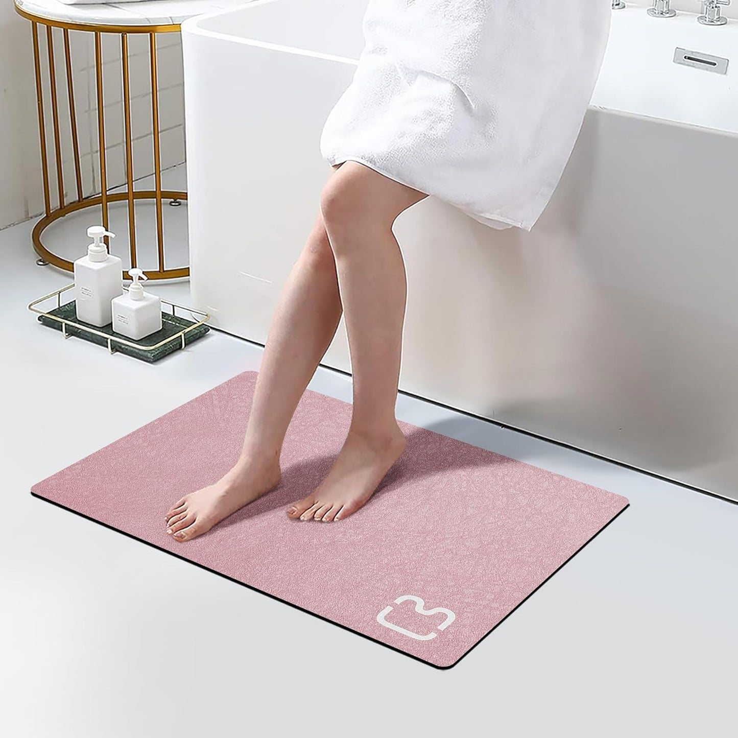 Diatomaceous Earth Bath Mat Rugs Super Absorbent Diatomite Stone Bath Mat Non Slip Quick Dry Thin Bathroom Mat Fit Under Door, Floor Rugs in Front of Bathtub, Shower Room, Sink,15.7"x23.6", Grey