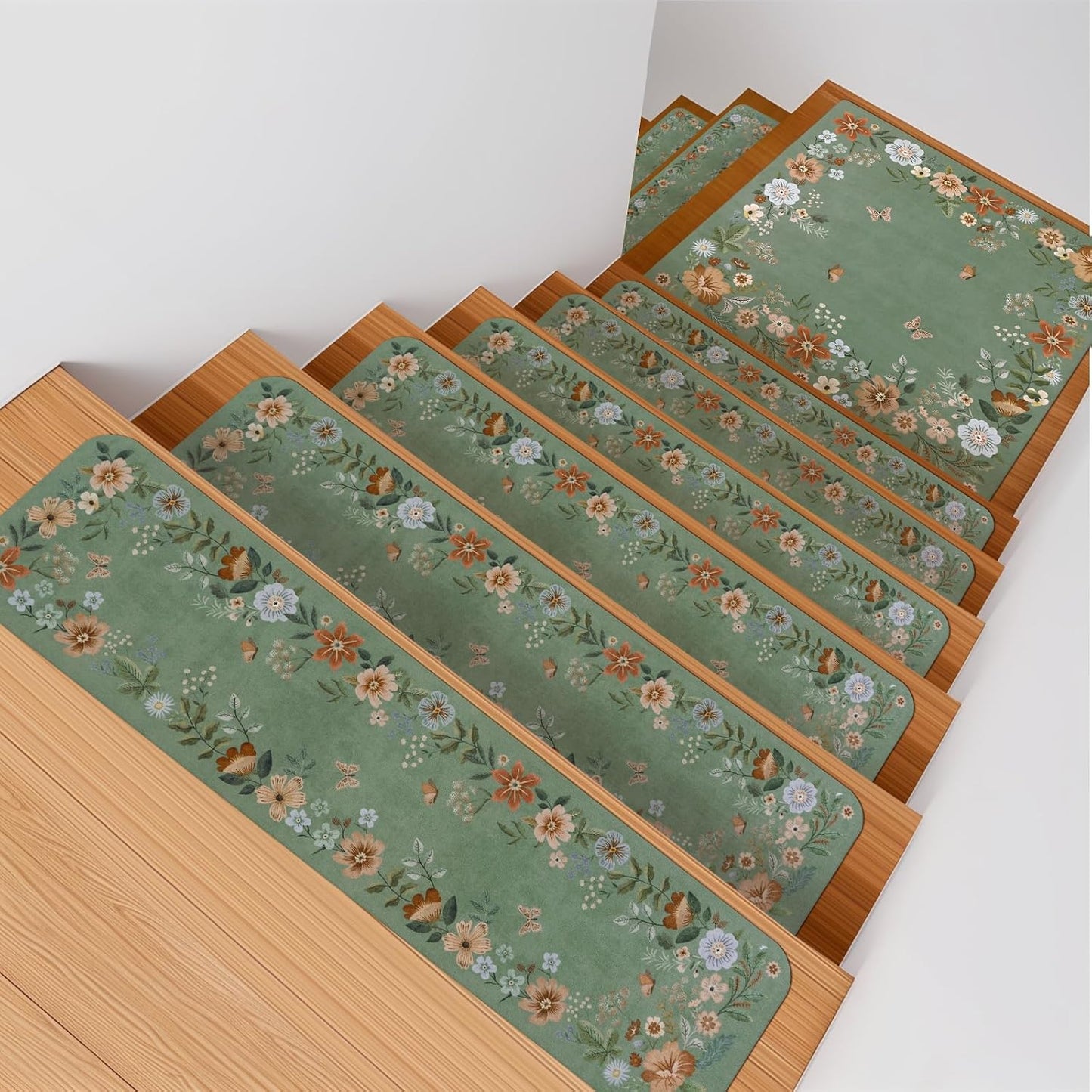 OJIA Floral Stair Treads Non-Slip Carpet Stair Treads for Wooden Steps Indoor 15PCS 30"x8" Stair Runner Stair Mats Staircase Step Treads for Kids, Elders and Dogs, Stair Covers, Black