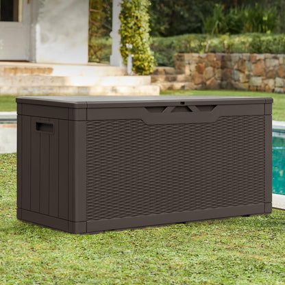 Greesum 110 Gallon Outdoor Storage Box with Lockable Lid, All-Weather for Patio Furniture, Pool Supplies & Garden Tools, Waterproof, UV-Resistant Large Deck Box, Dark Black