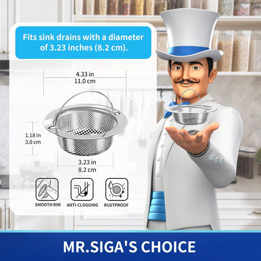 MR.SIGA Kitchen Sink Strainer, Stainless Steel Sink Drain Strainer, Dishwasher Safe, 2 Pack