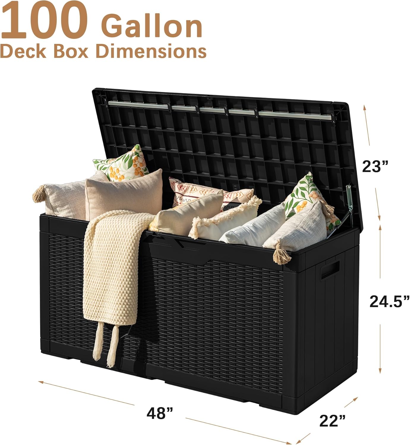 Devoko 30 Gallon Resin Deck Box Waterproof Outdoor Storage Box for Patio Furniture Pool Accessories Indoor Storage for Cushion Garden Tools (30 Gallon, Black)