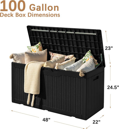 Devoko 30 Gallon Resin Deck Box Waterproof Outdoor Storage Box for Patio Furniture Pool Accessories Indoor Storage for Cushion Garden Tools (30 Gallon, Black)