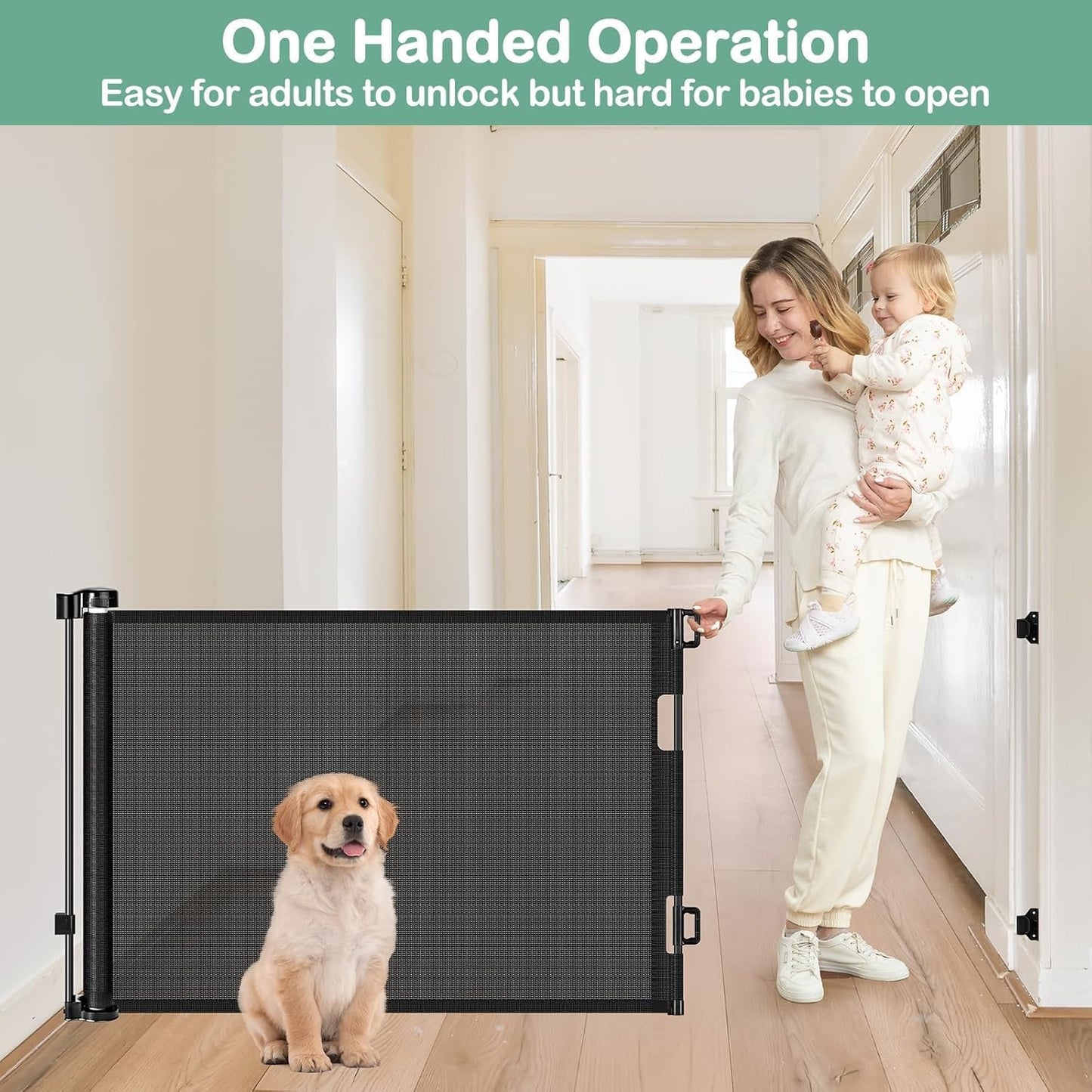 55 Inch Retractable Dog Gate Outdoor Scratch-Resistant Mesh Baby Gate for Stairs Retractable Baby Gates for Doorways Anti-Climb Outdoor Dog Gates for Decks Keep Kid/Pet away from Dangerous Place, Gray