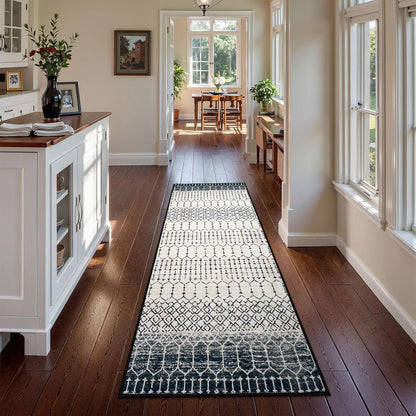 Lahome Moroccan Entry Rug 2x3, Non-Slip Washable Front Indoor Door Mat Rubber Backing Low-Profile Door Rugs, Small Geometric Print Distressed for Entryway Bathroom Kitchen, Black Hana
