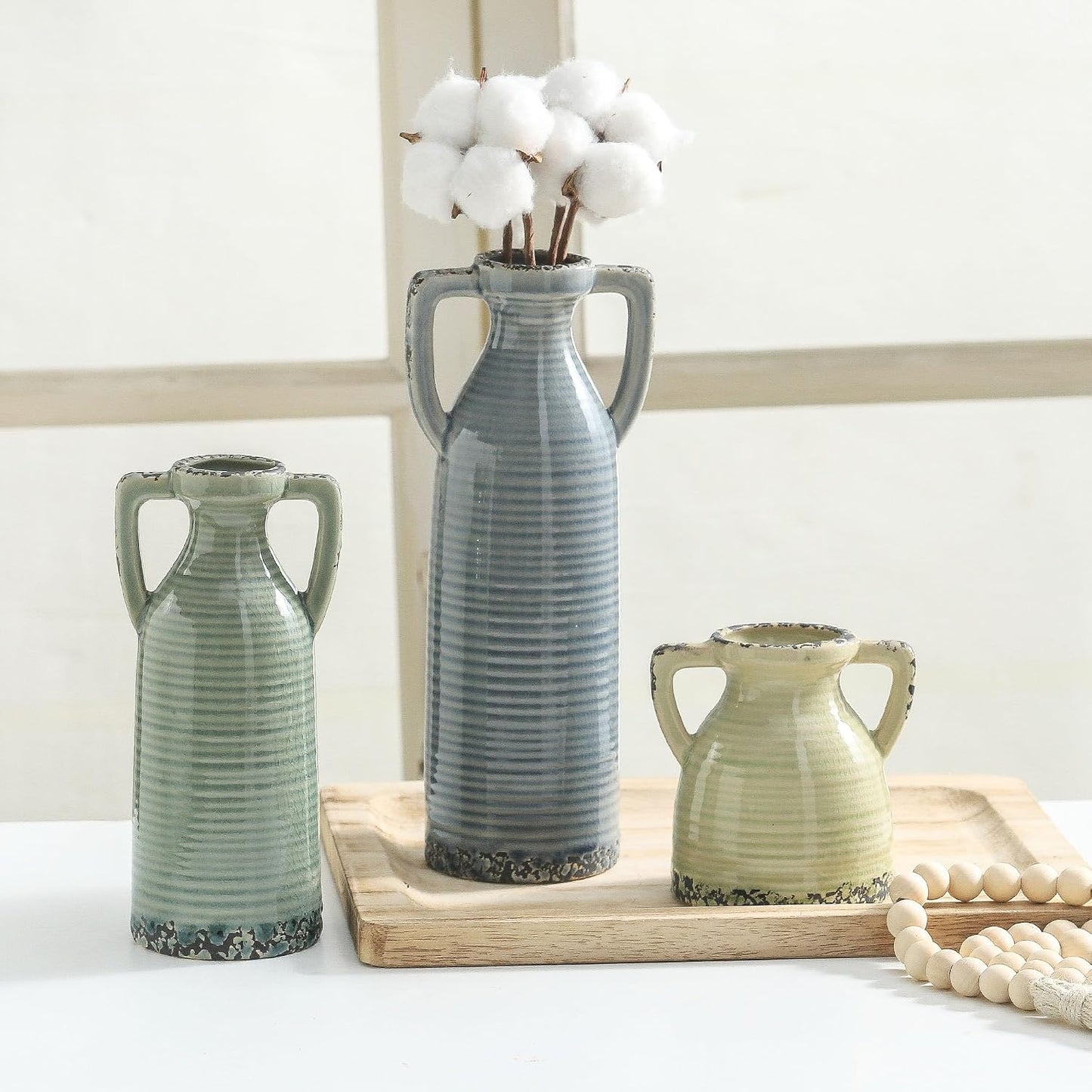 Bud Vase - Flower Vase Set - Decorative Vases - Ceramic Small Vase Set of 3 for Centerpieces - Ice Creak for Decor - Modern Decoration Vases for Home Farmhouse Table Office, Mini Vase by Lyeec