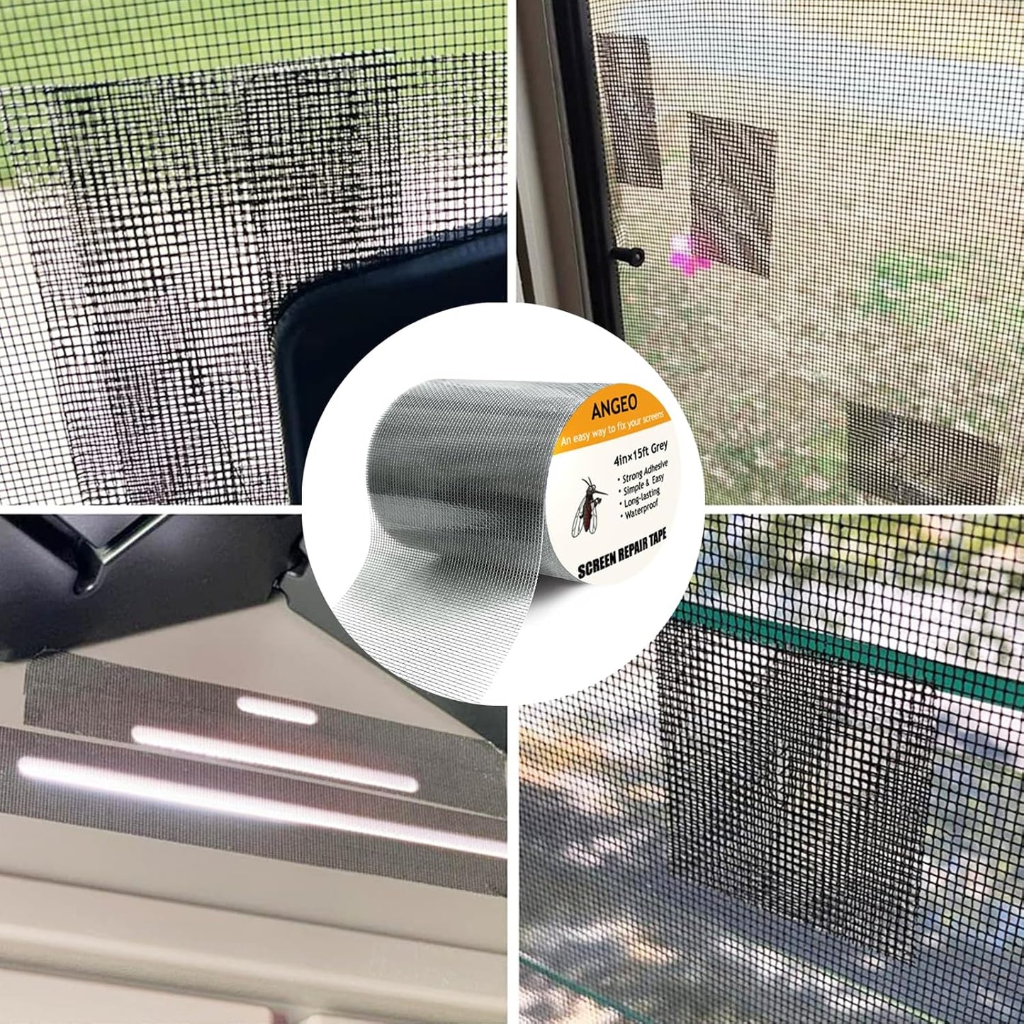 Fiberglass Window Repair Tape 4in X 15FT, Waterproof Screen Repair Kit for Mesh Screens, Instantly Covers Holes and Tears (Gray)