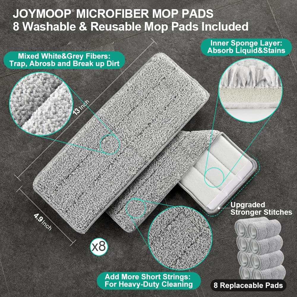 JOYMOOP Mop and Bucket with Wringer Set, Hands Free Flat Floor Mop and Bucket, 60" Mop with 3 Reusable Microfiber Pads, Wet and Dry Use, Floor Cleaning System