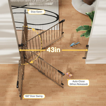 Cumbor 29.2–43" Baby Gate for Stairs, Hardware Mounted (Drill Required), Expandable No Bottom Bar Dog Gate, Auto Close Extra Wide Walk Thru, Pet & Toddler Proof Gate, Top & Bottom of Stairways (White)