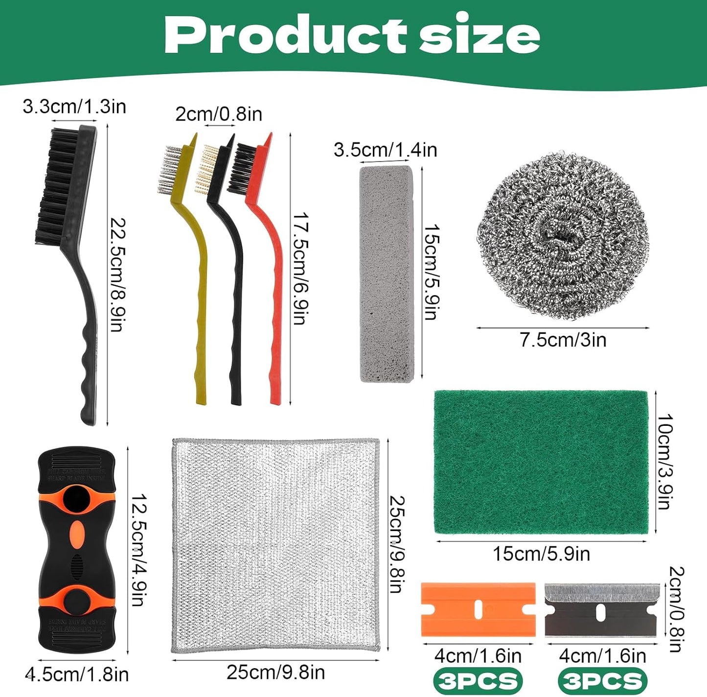 Heavy Duty Oven Cleaner Brush Kits, 12 Pcs Oven Cleaning Tools Accessories, Include Razor Blade Scraper, Crevice Cleaning Brush, Steel Wool Scrubber, Scrub Sponges,Cleaning Rags