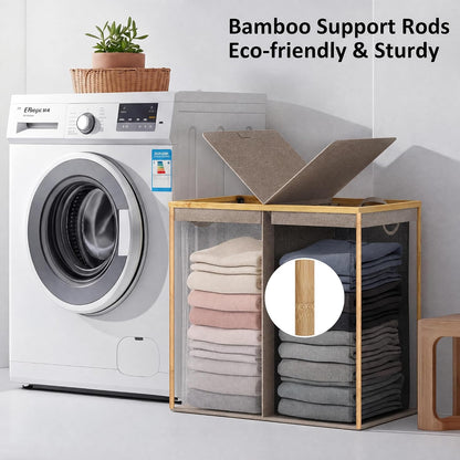 efluky Laundry Hamper with Lid, Trio Laundry Basket with 2 Removable Bags, 3 Section Laundry Bin with Bamboo Handles for Bathroom, Bedroom & Laundry Room, 160L (42.3 Gallon) Beige