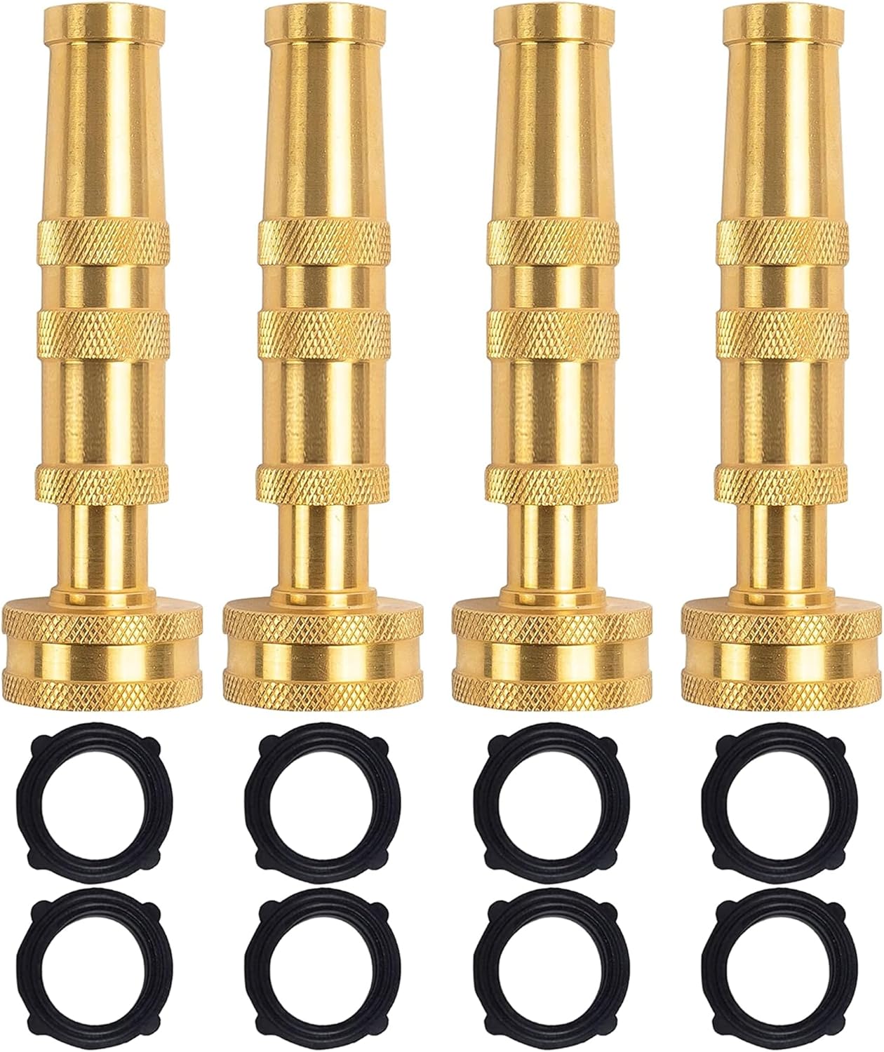 Hourleey Adjustable Twist Hose Nozzle, 4" Heavy-Duty Brass Hose Nozzle with 10 Garden Hose Rubber Washers, 2 Pack