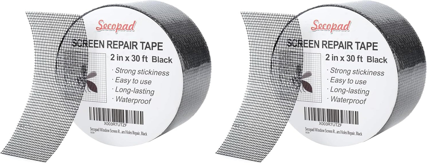 Secopad Black Window Screen Repair Tape, 4 in X 20 FT (240IN) Kit for Windows or Doors, Strong Adhesive Patch Fiberglass Mesh Repair