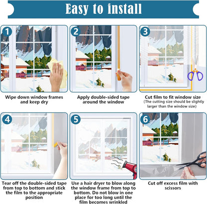 Window Insulation Kit, 63 × 394 Inch Plastic Window Coverings for Winter, Thicken Window Shrink Film Insulator Kit Windows Waterproof Winterizing with 5 Double-Sided Tape for 10 Pcs 3 x 5 Ft Windows