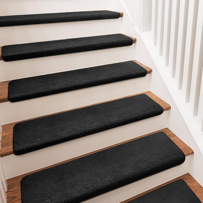PURE ERA Carpet Stair Treads Ultra Plush 9.5" X 30"Soft Bullnose Indoor Stair Protectors Pet-Friendly Non-Slip Skid Resistant Tape Free Washable Reusable(2 Pieces,Brown)