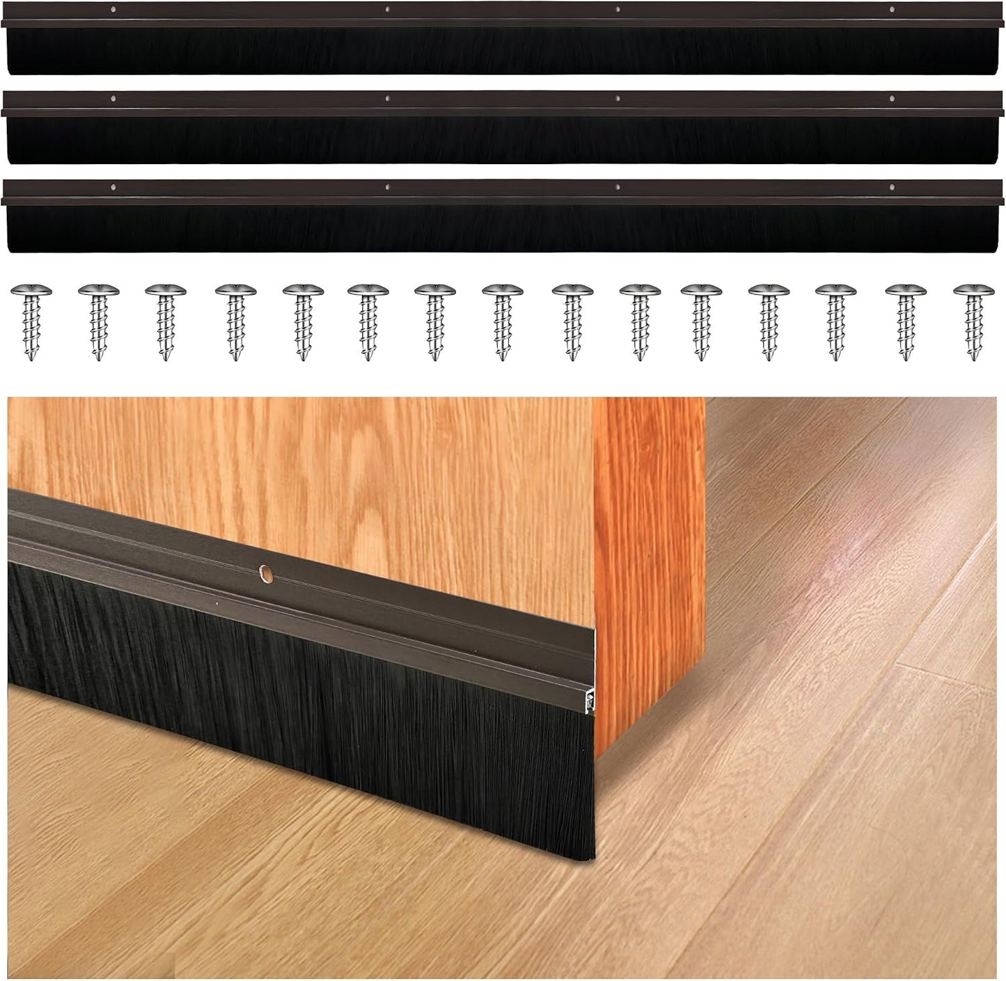 39 inch Door Sweep for Exterior Doors with 2 inch PP Soft Brush, Aluminum Dustproof Bottom of Door Weatherstrip (3)