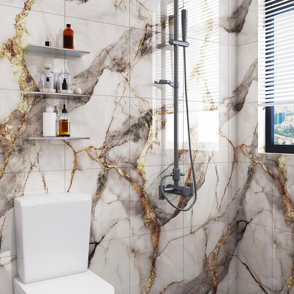 10pcs Peel and Stick Tile Shower Waterproof Marble Tiles Wall Panels, 11.8"x11.8" Self-Adhesive Backsplash Tile, PVC Wall Panels Shower Tiles for Home Bathroom, Kitchen, Living Room Blue