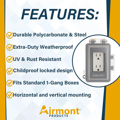 Weatherproof Outdoor Electrical Box – 1 & 2-Gang Die-Cast Aluminum Outlet Box, Cover & Kit for Wet Locations, Patio Lighting, Deck Outlets & Exterior Receptacles (Cover, 1-Gang)