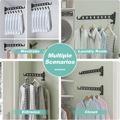 Wall Mounted Clothes Hanger with Swing Arm - 8-Hole Laundry Room Drying Rack | 180° Rotation & Space Saving for Hanging Clothes | Swing Away Coat Hanger | Aluminium(2-Pack, White)