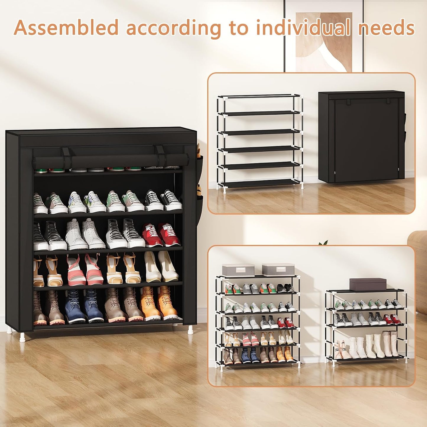 Laiensia 9-Tier Vertical Shoe Rack Organizer, Space Saving Shoe Storage Organizer, Non-Woven Cover Shoe Shelf Holds 36-45 Pairs for Bedroom, Hallway, Closet Entryway, Black