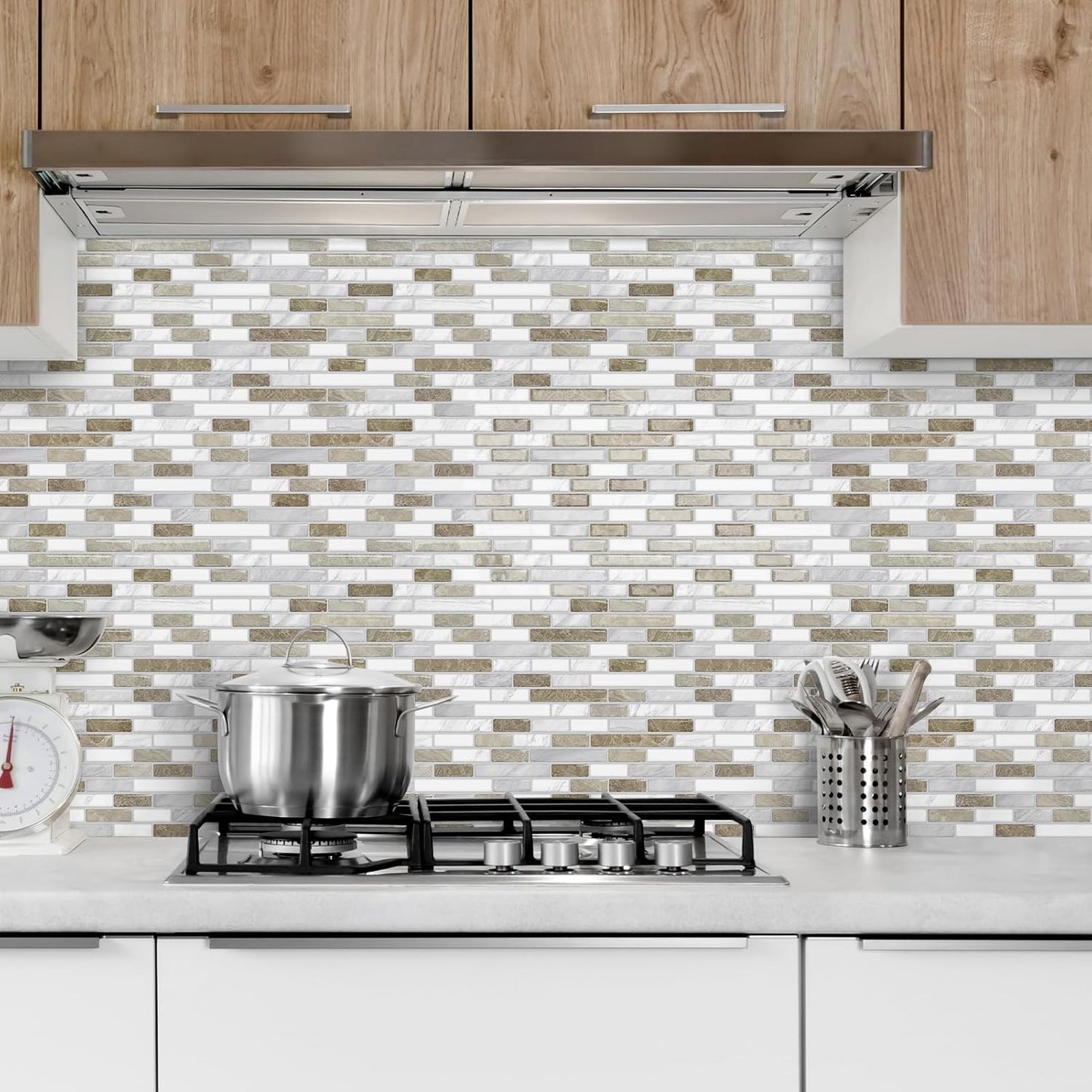 URCOLOR 10-Sheet Peel and Stick Backsplash Tile for Kitchen - 12”×12” Stick on Wall Tile for Bathroom, Black White Grey