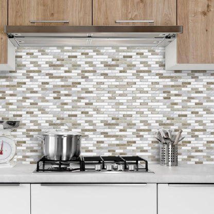 URCOLOR 10-Sheet Peel and Stick Backsplash Tile for Kitchen - 12”×12” Stick on Wall Tile for Bathroom, Black White Grey