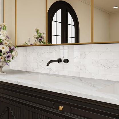 Colamo Luxury 10-Sheet Peel and Stick Backsplash,Self Adhesive Faux Stone 12”x12” White Subway Tile for Kitchen,Glossy Waterproof Carrara Brick Marble Look,Stick on Accent Wall for Bathroom,Bedroom