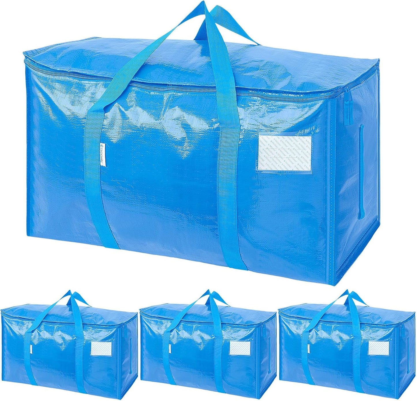 TICONN 4 Pack Extra Large Moving Bags Heavy Duty with Zippers & Carrying Handles, Durable Storage Bags Moving Boxes for Closet Organizers and Storage (4 Pack, Blue)