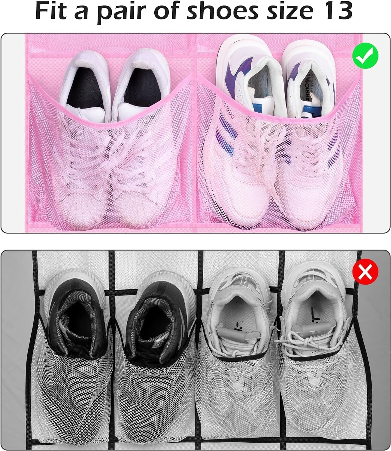 KIMBORA Over The Door Shoe Organizer 12 Large Mesh Pockets Boots Hanging Storage Shoe Rack for Closet White