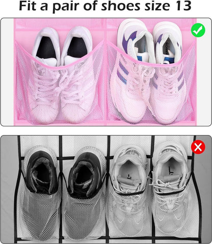 KIMBORA Over The Door Shoe Organizer 12 Large Mesh Pockets Boots Hanging Storage Shoe Rack for Closet White