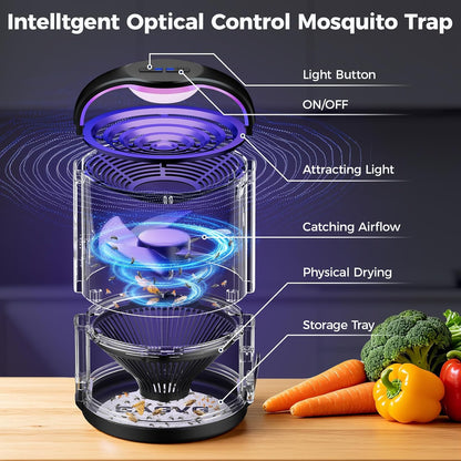 Fly Trap Indoor, Fruit Fly Traps for Indoors with Suction & Adjust Light | Plug-in Gnats Killer Catcher with 365-395 nm Wavelengths for House Flies, Mosquito, Bug, Gnats, Low Noise, 10 Refills, Black