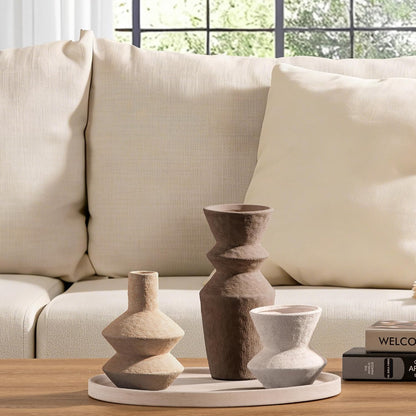 Ceramic Vase Home Table Decor - Flower Vase Set of 3 Living Room Kitchen Decorations Farmhouse Modern Rustic Vases Decorative Centerpiece for Shelf Bedroom Office Bathroom Dining Coffee Desk