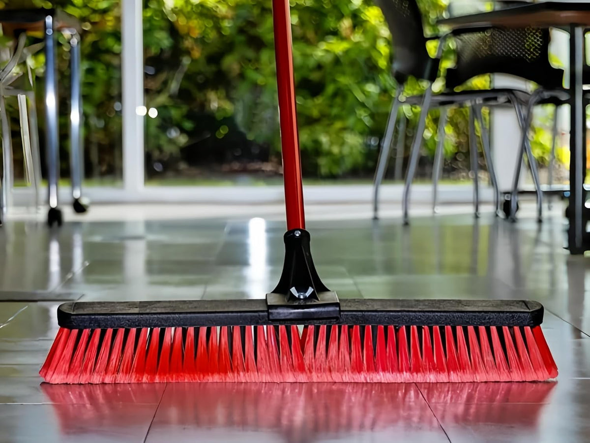 24-Inch Push Broom with 59" Metal Handle, Heavy-Duty Outdoor Broom with Stiff Flagged Bristles for Garage, Driveway & Patio