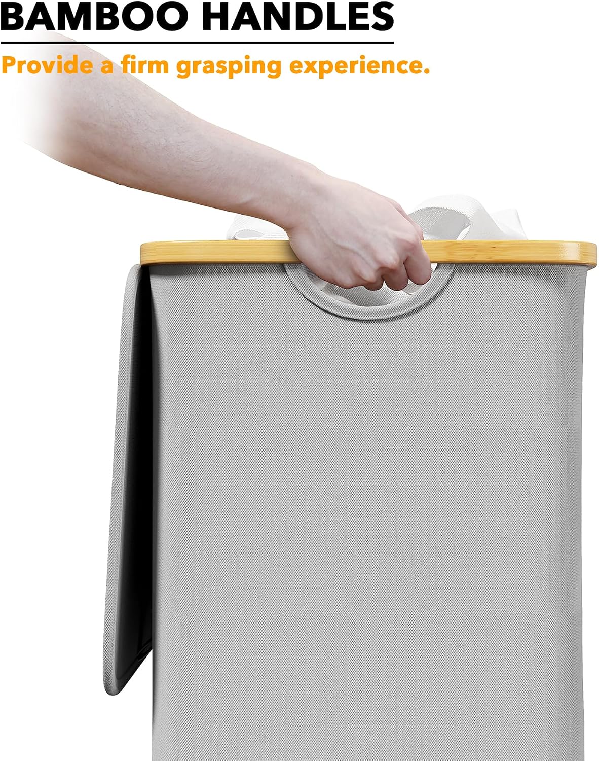 SpaceAid Double Laundry Hamper 2 Section with Lid and Removable Laundry Bags, 160L Clothes Basket with Bamboo Handles, Large Collapsible Hamper for Bedroom, Bathroom, Dorm, Laundry Room - White