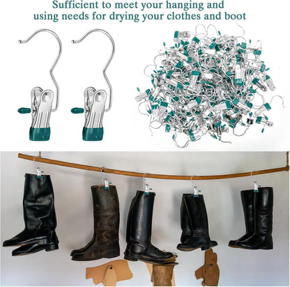 Yinder 150 Pcs Boot Hangers Clips Laundry Hooks Hanging Stainless Steel Clothes Pins Portable Clip Hangers for Closet Travel Socks Pants Handbags Hats Towels (Beige)