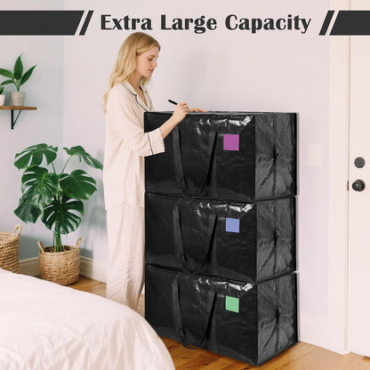 6 Pack Moving Bags Heavy Duty 210GSM with Full-Open Side Zipper, 93L 220lbs Waterproof Foldable Storage Totes for College Dorm Move-In, Moving Boxes Alternative & Home Organization, Blue