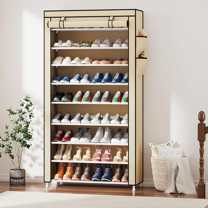 Laiensia 9-Tier Vertical Shoe Rack Organizer, Space Saving Shoe Storage Organizer, Non-Woven Cover Shoe Shelf Holds 36-45 Pairs for Bedroom, Hallway, Closet Entryway, Black