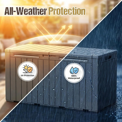32 Gallon Deck Box Outdoor Indoor Waterproof Storage Box for Patio Furniture, Pool Accessories, Garden Tools, and Cushion Storage, Black